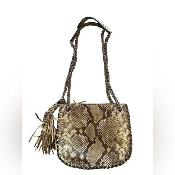 Michael Kors Whipped Chelsea Crossbody Cream/Tan Snake Print Silver Hardware - Picture 2 of 8